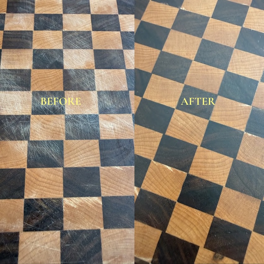 Applying balm to cutting board